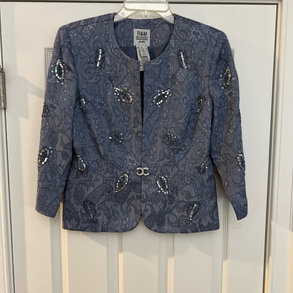 Ladies Size 6P "R&M Richards" Elegant Blue Beaded Blazer GUC ❤️